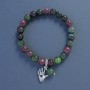 Bracelet with Turmaline and Jasper, smooth round beads 8mm diameter ±, length 18cm ±, stretch with palm charm