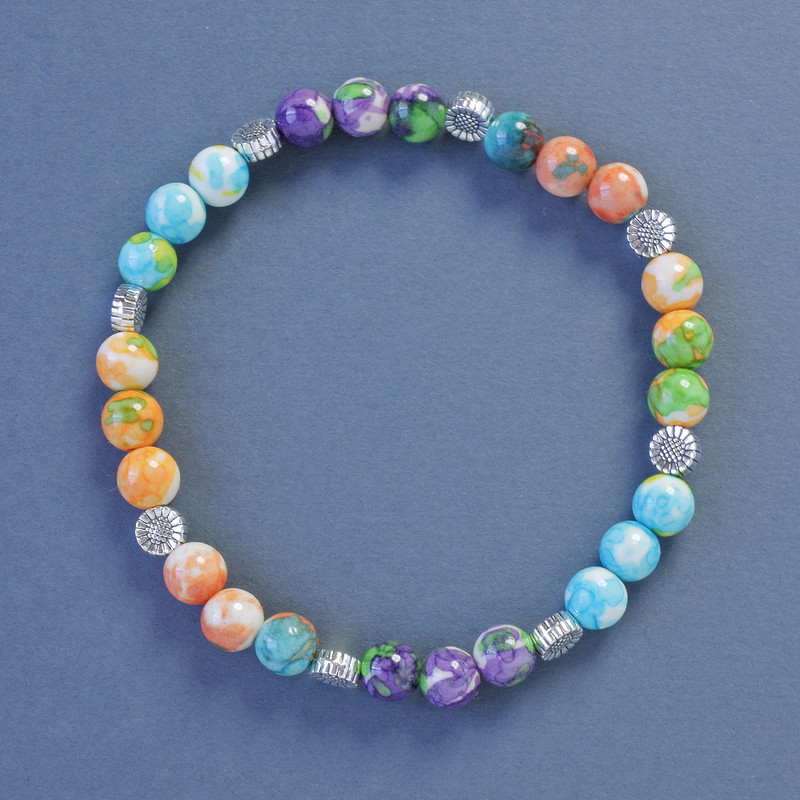 Bright summer assortment bracelet (acrylic), 7mm± beads, length 18cm±, stretch with sunflower accents
