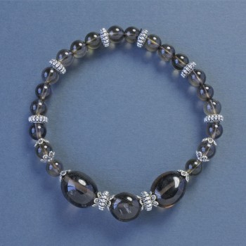 Smoky Topaz Bead Bracelet, round bead 6mm±, faceted elements 10×12mm±, length 18cm±, stretch with inserts