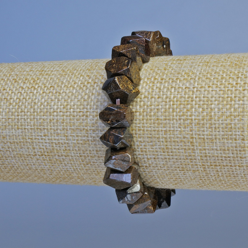 Bronzite Bracelet with faceted rondelles, 10x7 mm, stretchy 18 cm