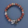 Red Jasper Bracelet, smooth round beads 8mm diameter, stretched 18cm length with Leaf pendant