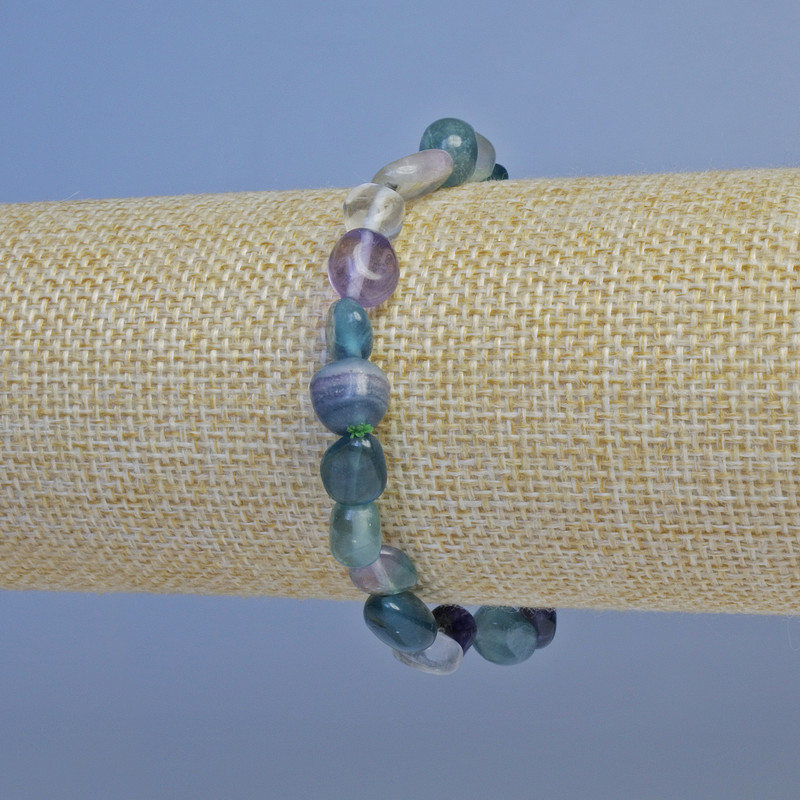 Fluorite Bead Bracelet, 9mm diameter +/-, 18 cm length +/- stretch