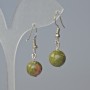 Unakite Bead Earrings, Smooth Round Bead, 11mm diameter, ~30mm length