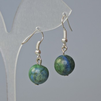 Azurite Smooth Ball Earrings, 12 mm diameter, approx. 30 mm length