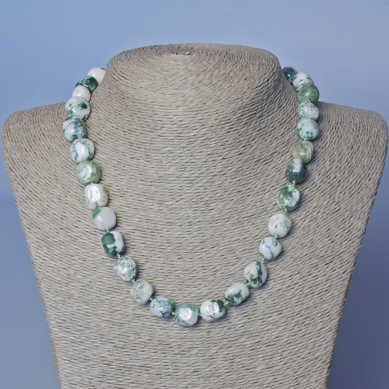 Moss Agate Beads, Natural Stone, Tumbled, 10mm diameter, 48cm length