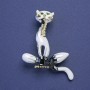 Brooch-pendant Kitty white black enamel with rhinestones metal color gold 45x40mm+