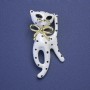 Brooch Cat white and black enamel with black crystals, metal color gold 55x25mm+