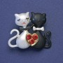 Brooch 'Lovers' Cats in Black and White Enamel with Red Crystals Gold Tone 28x33mm