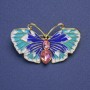 Brooch Butterfly blue light blue white enamel pink rhinestones metal color gold 24x40mm+
