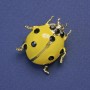 Brooch Ladybug Yellow Enamel with Black Rhinestones Metal Tone 29x27mm+