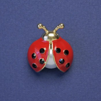 Brooch Ladybug red enamel with black rhinestones and pearl metal color gold 23x21mm+