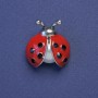 Brooch 'Ladybug' red enamel with black rhinestones and pearl, metal color silver 23x21mm