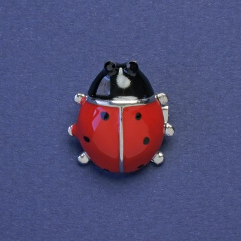 Brooch Ladybug red black enamel with black rhinestones metal color silver 21x19mm+