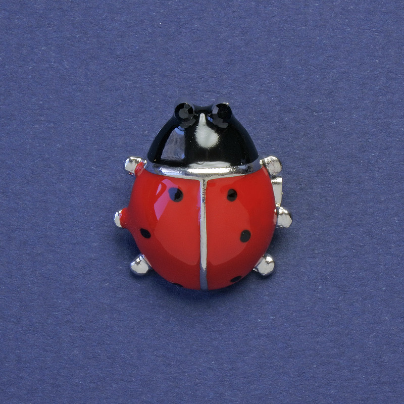 Brooch Ladybug red black enamel with black rhinestones metal color silver 21x19mm+