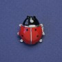 Brooch Ladybug red black enamel with black rhinestones metal color silver 21x19mm+