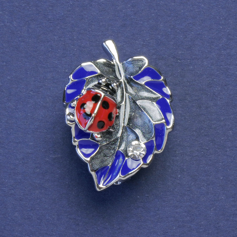 Brooch Ladybug yellow-blue enamel metal color silver 17x24mm+