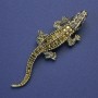 Brooch-Pendant Crocodile with Gold Crystals Gold Tone Metal 75x21mm+