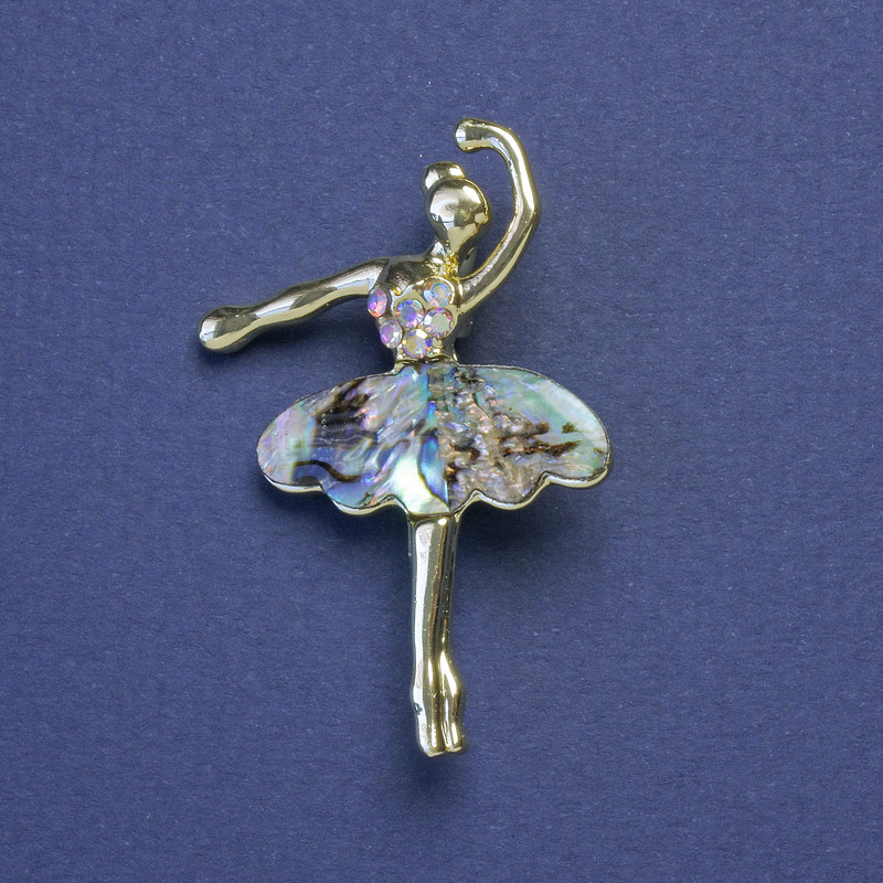 Brooch-Pendant Ballet Dancer Chalcedony with Rhinestones Gold-Tone Metal 30x43mm+