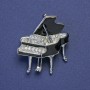 Brooch Pendant Royal Black Enamel with White Crystals Silver Tone Metal 28x31mm+
