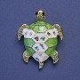 Brooch-pendant Turtle green and white enamel halite gold-tone metal 27x35mm+