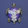Brooch-Pendant Turtle Lavender and White Enamel Chalcedony Gold Tone Metal 27x35mm+