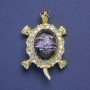 Brooch-pendant Turtle lilac back with rhinestones petrol golden metal color 41x27mm+