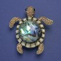 Brooch-Pendant Turtle Chalcedony with golden color crystals and metal in gold tone 51x46mm+