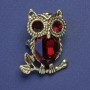 Brooch-Pendant Owl with Red Crystals Gold-Colored Metal 34x25mm+