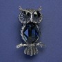 Owl Brooch with Black and Blue Crystals in Silver Metal Color 43x26mm+