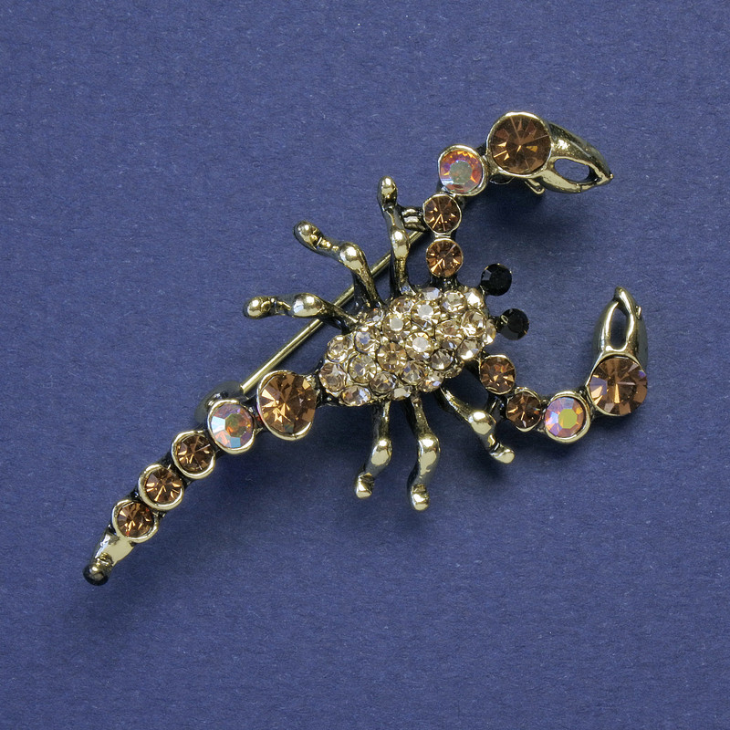 Brooch Scorpio with gold rhinestones and golden metal tone 47x25mm +