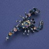 Brooch Scorpion with blue and petrol rhinestones, silver-tone metal 47x25mm +