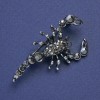 Brooch Scorpio with black rhinestones, silver metal tone 47×25mm +