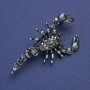 Brooch Scorpio with black rhinestones, silver metal tone 47×25mm +