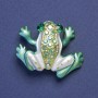 Brooch Pendant Frog Green-White Enamel with Crystals, Gasoline Gold Tone Metal 35x28mm +