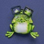 Brooch Pendant Frog in Glasses Green White Enamel with Gray Crystals Gold Tone Metal 38x35mm +