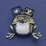 Brooch-Pendant Frog in Glasses Black and White Enamel Grey Crystals Gold-Tone Metal 38x35mm +