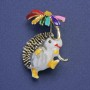 Brooch Hedgehog with Colorful Flower White Enamel Gold-tone Metal 28x32mm +
