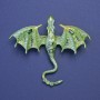 Brooch pendant Dragon with green enamel and crystals gold-tone metal 63x72mm +