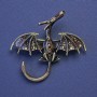 Brooch Pendant Dragon Bronze Enamel Red Crystals Gold Tone Metal 48x45mm+