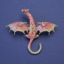 Brooch pendant Dragon pink-beige enamel pink rhinestones gold-tone metal 50x57mm +
