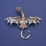 Brooch-Pendant Dragon with enamel and yellow crystals, gold-toned metal, 50×57 mm