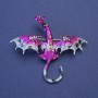 Brooch-pendant 'Dragon' raspberry-gray enamel with rhinestones petrol silver-colored metal 50x57mm +