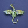 Brooch-pendant Dragon yellow-green enamel with green rhinestones, gold-tone metal, 50x57mm +