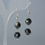 Earrings Silver Obsidian Natural Stone Faceted, 10x9 and 12x11 mm ±, length 4 cm ± with ear hooks
