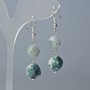 Earrings Moss Agate Natural Stone Multicrystal, diameter 10x9 and 12x11 mm ±, length about 4 cm ± with hooks