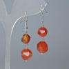 Earrings Carnelian Natural Stone Faceted, 10x9 and 12x11 mm, approx. 4 cm long with ear posts