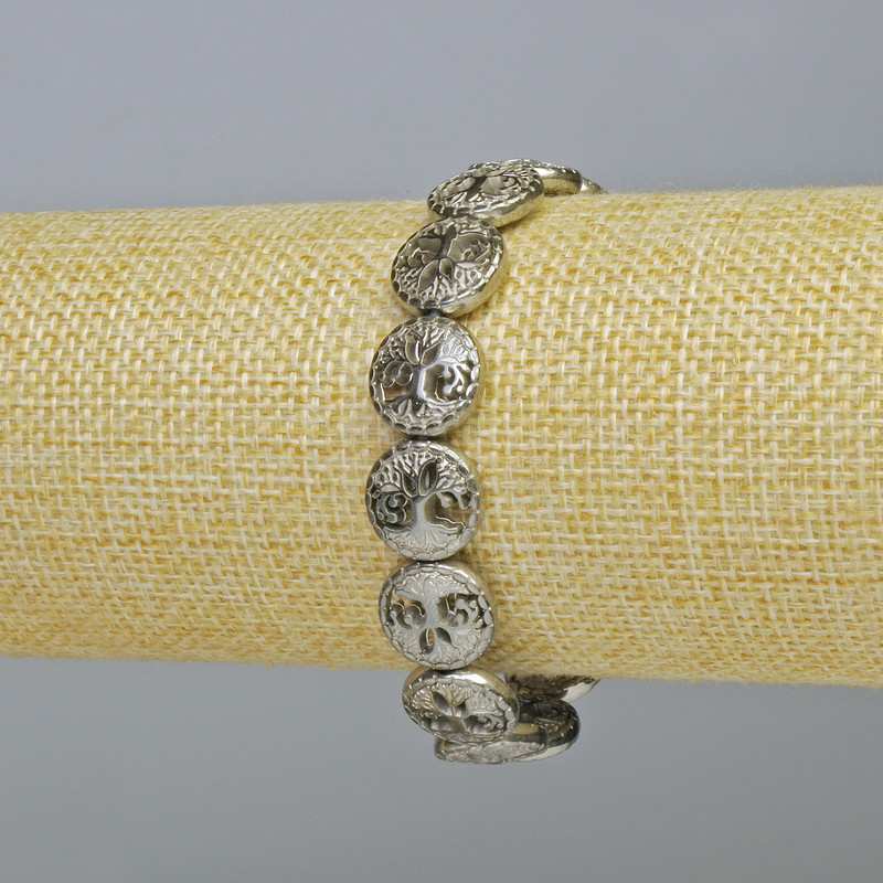 Hematite Bracelet "Tree" color silver, diameter 12.5×4.5mm+-, length 18cm +- (stretch)