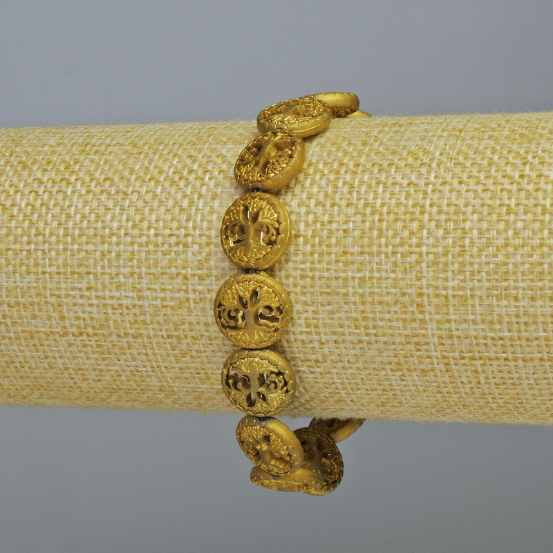 Hematite Bracelet "Tree" Matte Gold Tone, 12×4.5 mm diameter, stretch 18 cm ±