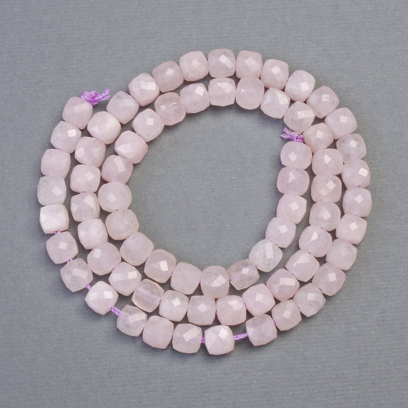 Kunzite Beads, Faceted Cube, 5 mm (5×5 mm) ± length 38 cm