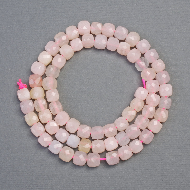 Morganite Natural Stone Beads - Faceted Cube, 6x6mm, ~38cm Length